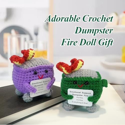 Emotional Support Dumpster Fire Crochet Plushie - Handmade Desk Decor