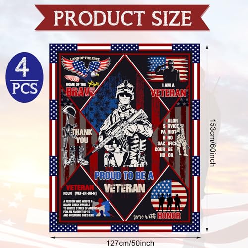 Veterans Day Blanket 60x50 Proud Military Gift for Men - 4 Pieces