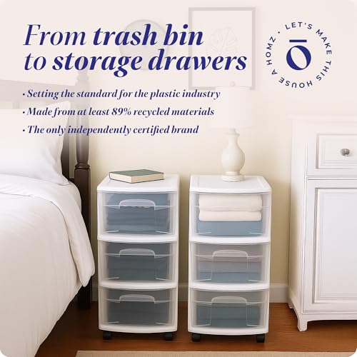 3-Tier Rolling Storage Cart with Clear Plastic Drawers, White Organizer
