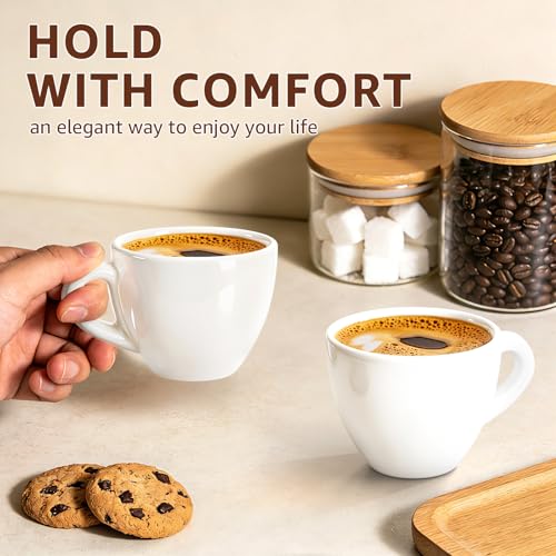 Pilnocok Ceramic Espresso Cups Set of 2 - 2.5 oz White Demitasse Coffee Mugs
