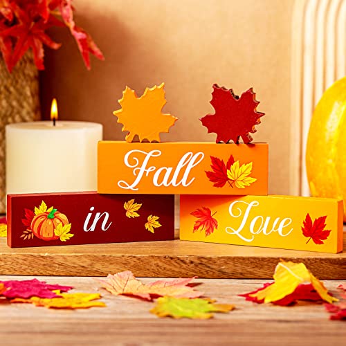 Fall Wooden Leaf Decor Blocks Set for Autumn Tiered Tray Home & Wedding Decor