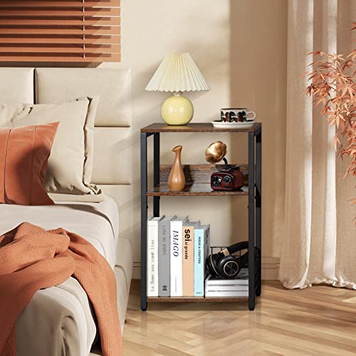 3-Tier Record Player Stand with Vinyl Album Storage, Rustic End Table