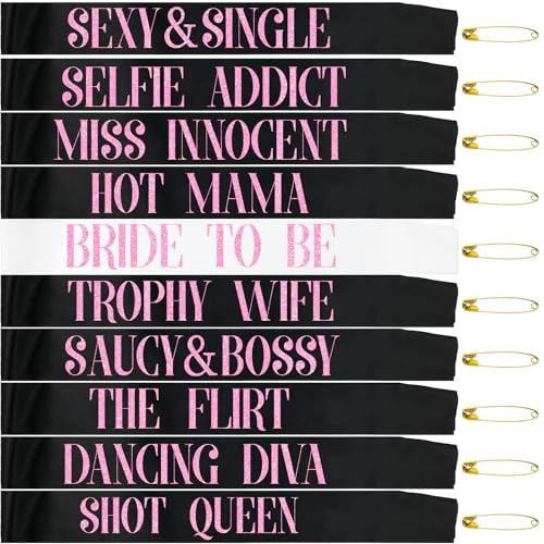 10-Piece Bachelorette Party Sash Set, Bride to Be and Bridesmaid Sashes