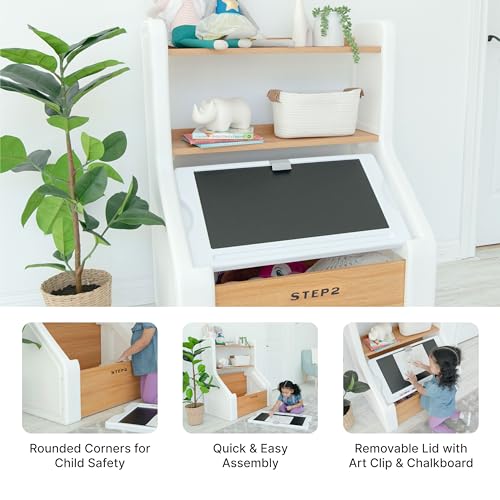 Kids Toy Storage Box with Bookshelf, Chalkboard Lid, and Art Easel