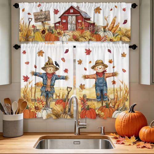 Fall Kitchen Curtains Set - 3 Piece Tiers & Valances for Home