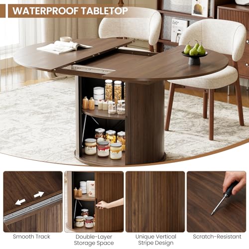 Extendable Round to Oval Dining Table Set with Storage and Chairs