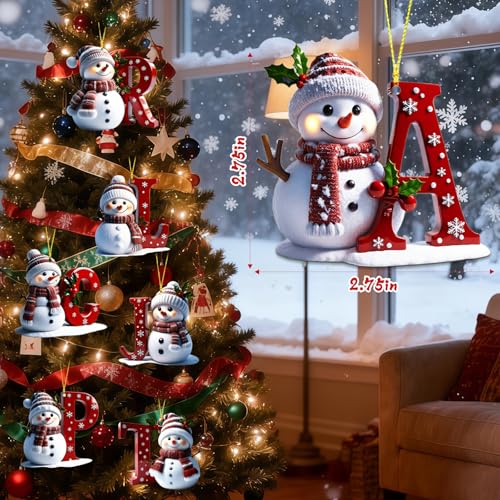 QETRABONE Snowman Christmas Ornaments - Flat Letter Decor for Tree, L (Set of 26)