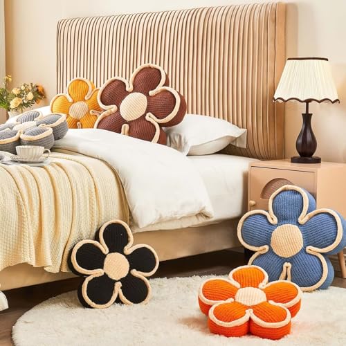 Black Flower Shaped Floor Cushion, 13.7-Inch Plush Decorative Throw Pillow