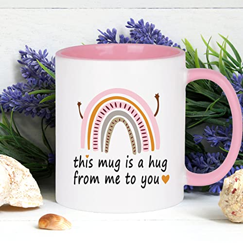 WENSSY Friendship Hug Mug 11oz Pink & White for Best Friends & Gifts