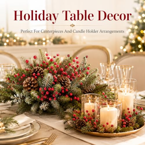 150 Pcs Artificial Holly Berries for Christmas Decor - Red Foam Stems for Wreaths, Tables & DIY Projects