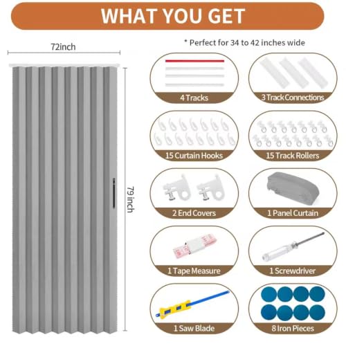 Magnetic Accordion Door Curtain with Track - 72"x79" Grey