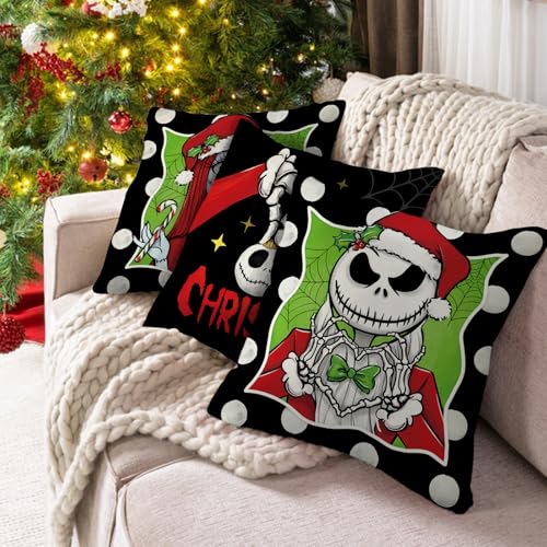 Fahrendom 18x18 Holiday Christmas Throw Pillow Covers Set of 4 Black Green Winter Decor
