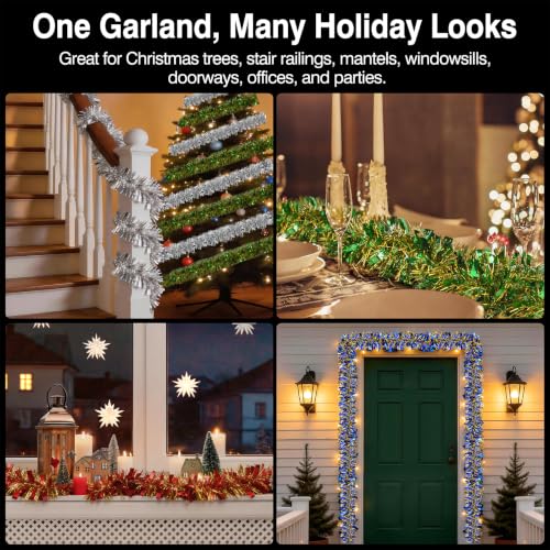 39 FT Silver Tinsel Garland for Christmas Decorations & Holiday Parties