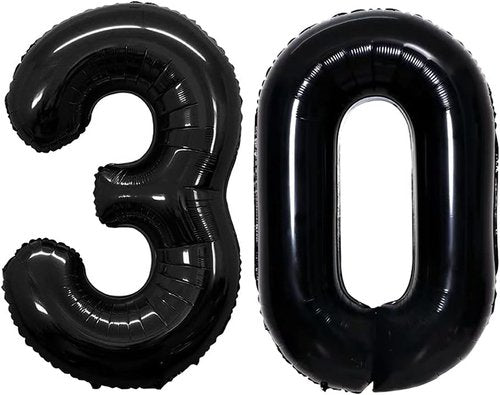 GOER Jumbo 30 Inch Foil Balloons - 30th Birthday Party Decorations | Black Helium Balloons