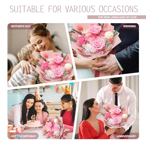 Preserved Pink Rose Bouquet with I Love You Necklace Gift Set
