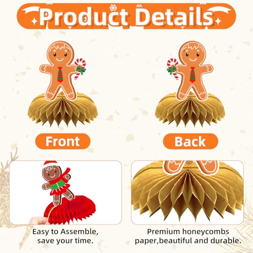 Gistome 9 Pieces Gingerbread Honeycomb Centerpieces - Gingerbread Themed Xmas Table Decor