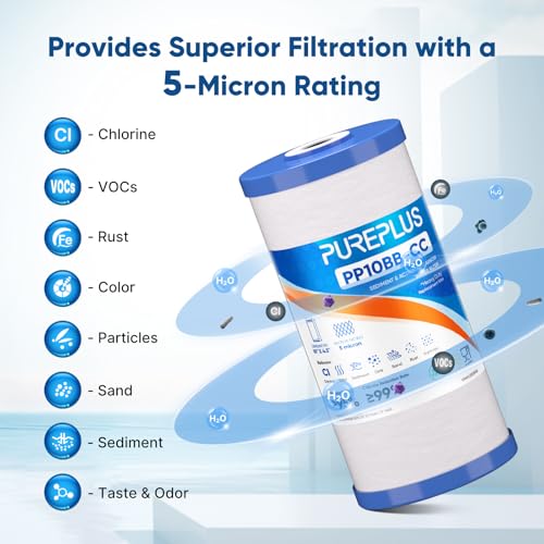 10" x 4.5" Whole House Sediment & Carbon Water Filter Cartridges - 2 Pack