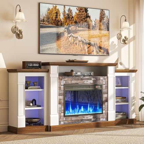 70-Inch Electric Fireplace TV Stand with Open Storage - White & Black Variants