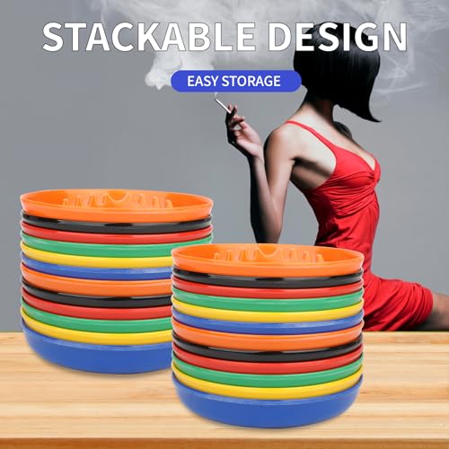 3-Piece Large Round Plastic Ashtray Set for Indoor and Outdoor Use