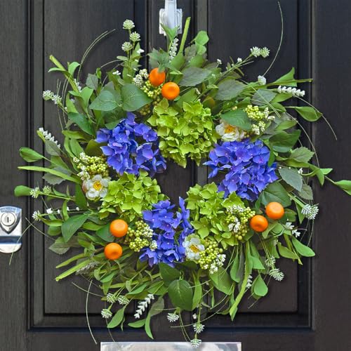 24-Inch Silk Hydrangea Wreath with White Blossoms and Mini Mandarins