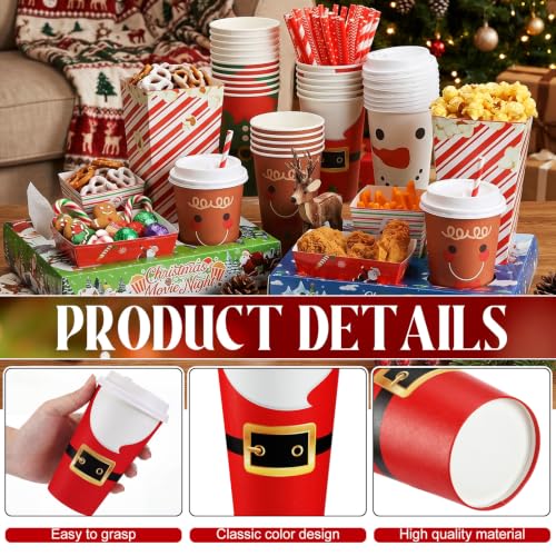 Santa Christmas Movie Night Snack Tray Set - 24 Pcs with Cups, Straws & Stickers