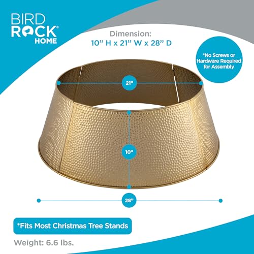 Hammered Metal Christmas Tree Collar - 4-Panel Gold Iron Tree Skirt