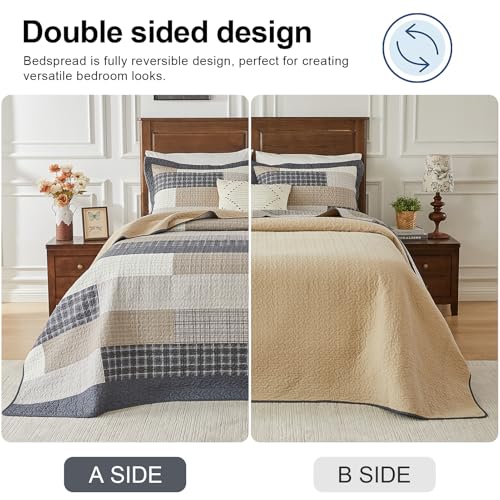 Oversized King Bedspread Set - 100% Cotton Reversible Quilt 120x120
