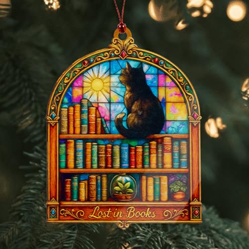 Book Christmas Ornament 2026 - Black Cat & Lost in Books Design - Cat 04