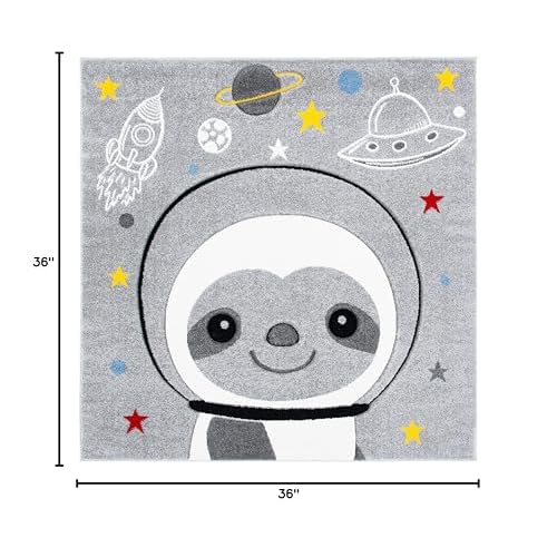 SAFAVIEH Carousel Kids Collection Area Rug - 3' Square, Grey & Ivory, Non-Shedding & Easy Care, Ideal for High Traffic Areas for Boys & Girls in Playroom, Nursery, Bedroom (CRK140F)