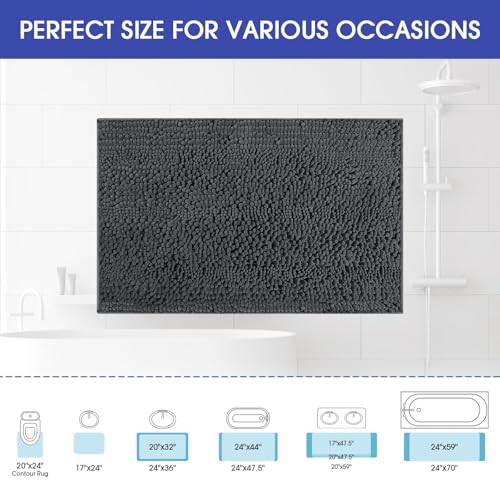 ACCUMTEK Striped Grey Chenille Bath Mat 32"x20" Non-Slip Shaggy Rug