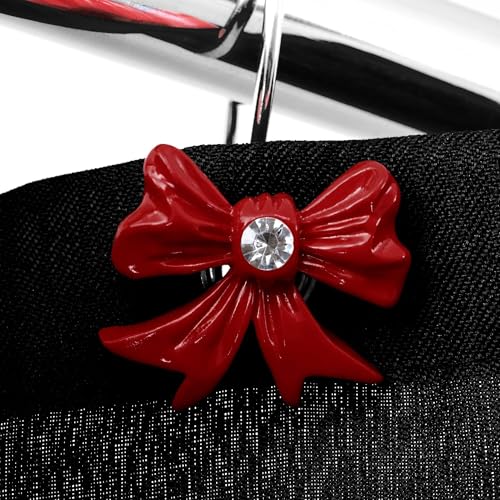 PopKozzi Red Christmas Bow Shower Curtain Hooks, 12Pcs - Resin Bow Tie Curtain Rings