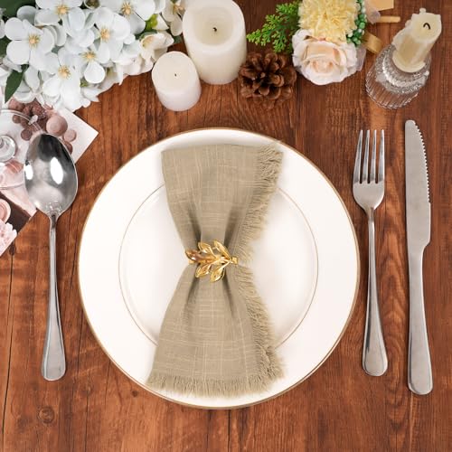 Caramel 16x16 Inch Cotton Linen Cloth Napkins Set of 30 with Fringe - Rustic Wedding & Party Table Decor