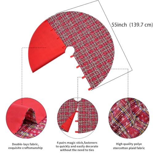 Snowflake Buffalo Plaid Christmas Tree Skirt 55 Inch - Red-Green Variation