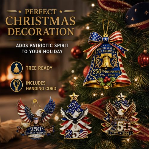 USA 250th Anniversary Christmas Ornaments 5-Piece Set - Patriotic Acrylic Tree Decorations