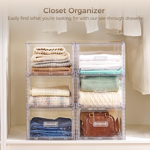 Clear Stackable Closet Storage Drawers 15QT Medium 4 Pack