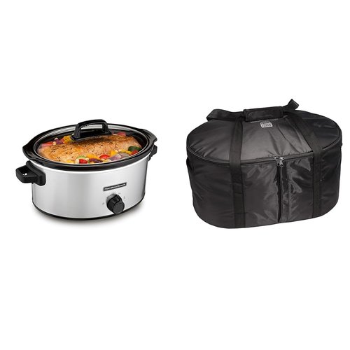 Hamilton Beach 6-Quart Slow Cooker with 3 Cooking Settings & Portable Slow Cooker Travel Bag