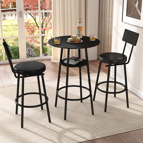 3-Piece Pub Table and Bar Stool Set with Cushioned Seats - Black