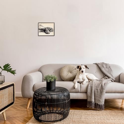 Stupell Industries Dog Paw Charcoal Design Minimal Tan Black Framed Giclee Art Design by Jennifer Paxton Parker