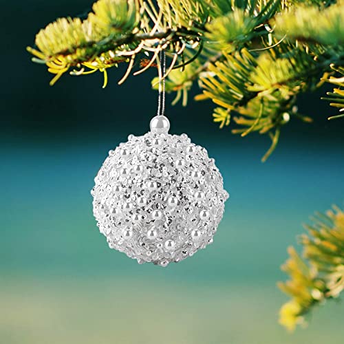 4.25-Inch Shatterproof White Christmas Ball Ornaments - 4-Piece Set