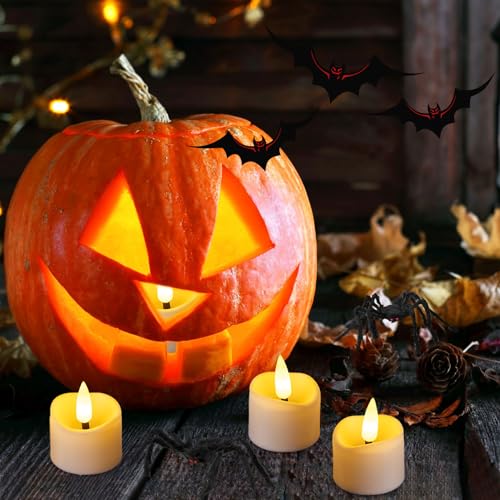 Yakpo 48-Pack Flameless LED Timer Tea Lights - 6h On / 18h Off Battery Votive Candles, Flicker Wax Edge, Bulk for Christmas Halloween