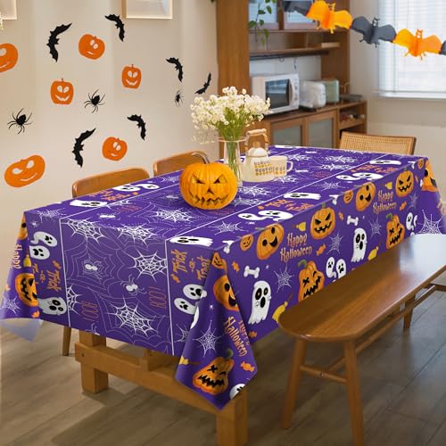 OHOME Halloween Tablecloth 52x87 in - Disposable Plastic Table Cover (2 Pack) Halloween Decorations