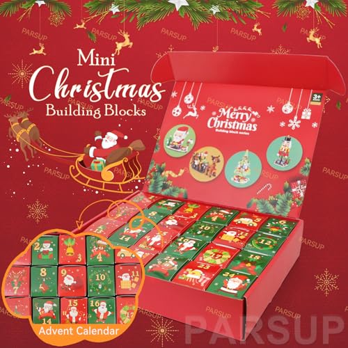PARSUP 6-in-1 Christmas Advent Calendar Blocks (Red/Blue/White) – 24 Doors