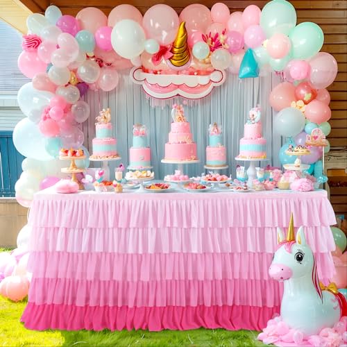 6ft Pink Chiffon Tutu Table Skirt for Parties and Baby Showers
