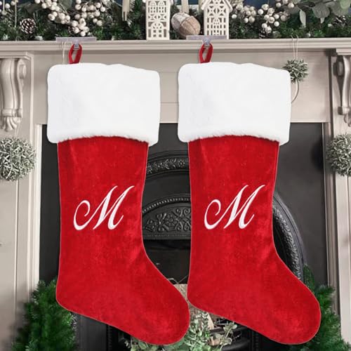 20-Inch Personalized Letter Christmas Stocking Red Plush Holiday Decor