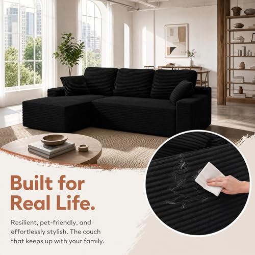 119-Inch Modular Sectional Couch, Corduroy L-Shaped Sofa with Left Chaise