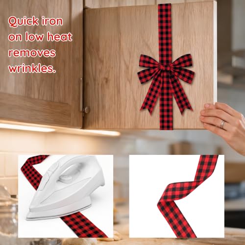 RetroRevel 6 Pcs 10-Inch Buffalo Plaid Cabinet Bows with 87in Straps, No-Nail Hook-and-Loop