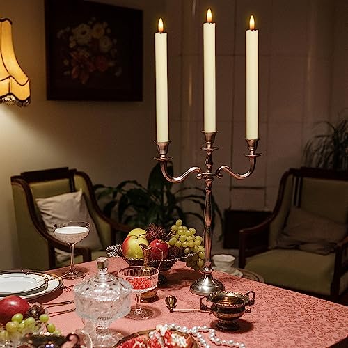 Wondise Ivory Flameless Taper Candles with Timer - 3 Pack Real Wax LED Candles