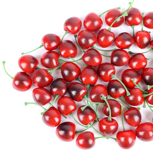 50pcs Artificial Faux Cherries - Lifelike Home Decor & Craft Supply