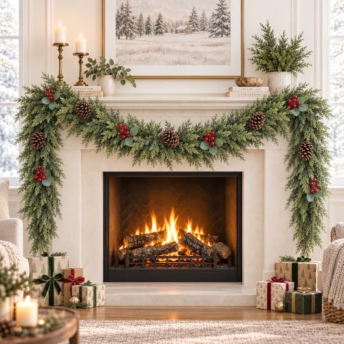 9FT Christmas Cedar Garland Real Touch Artificial Greenery DTNESS