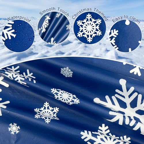 Blue Snowflake Round Tablecloths 84 Inch | 10 Pack Disposable Waterproof Plastic